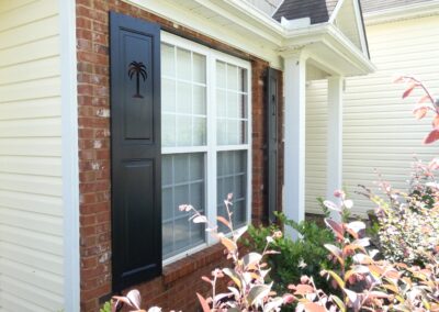 Palm Tree Raised Panel Shutters on brick